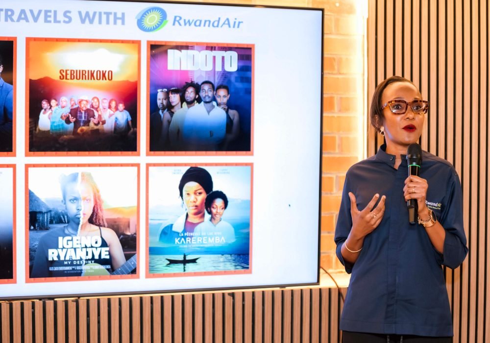 Fiona Mbabazi (Communication Manager at RwandAir) highlighting the impact of showcasing Rwandan films in-flight